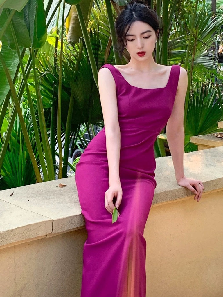 Sleeveless Square Neck Maxi Dress in Magenta