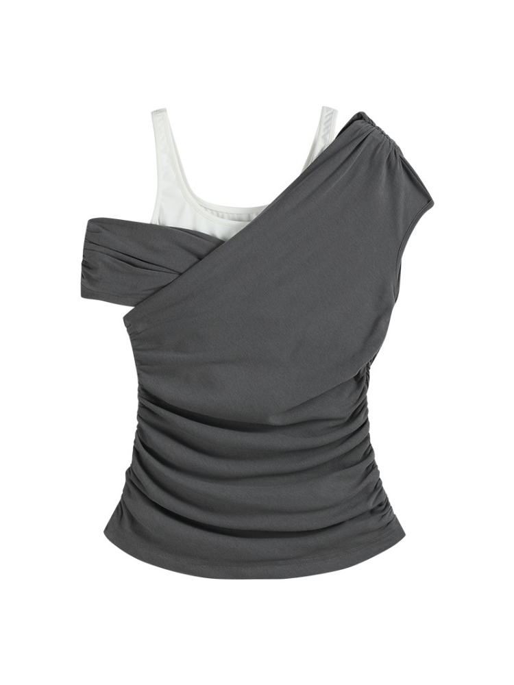 Soft Overlap Asymmetric Ruched T-shirt Set