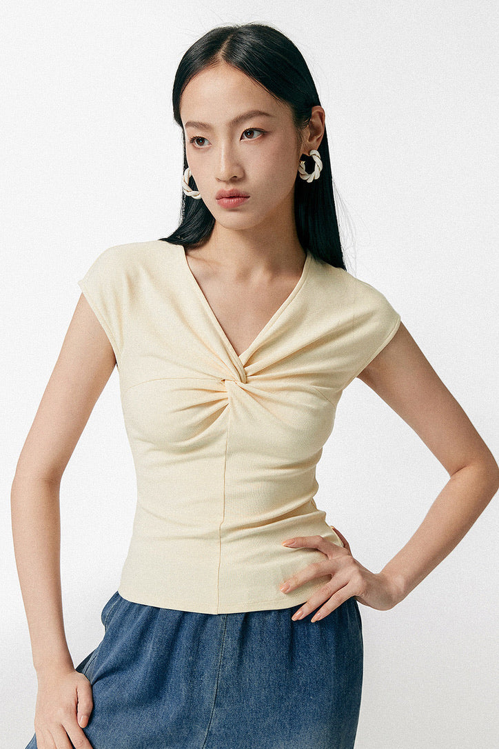 Twist Detail Cap Sleeve Top in Yellow