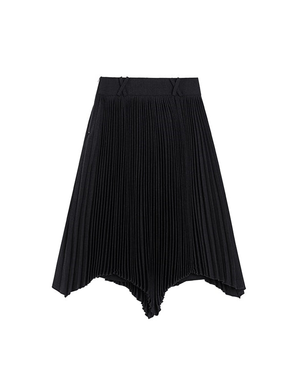 Pleats Asymmetry Flare Letter Skirt