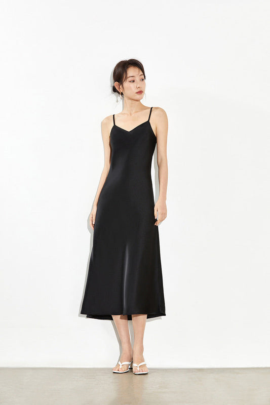 V Cami Slip Dress in Black