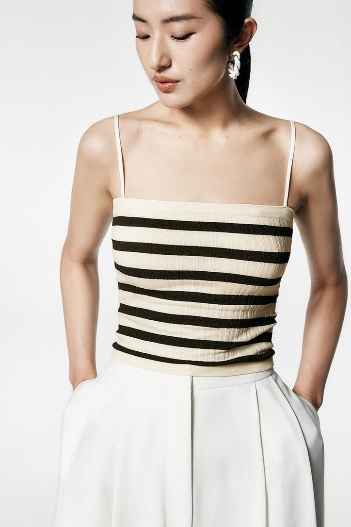 Texture Striped Shelf Bra Camisole in Cream