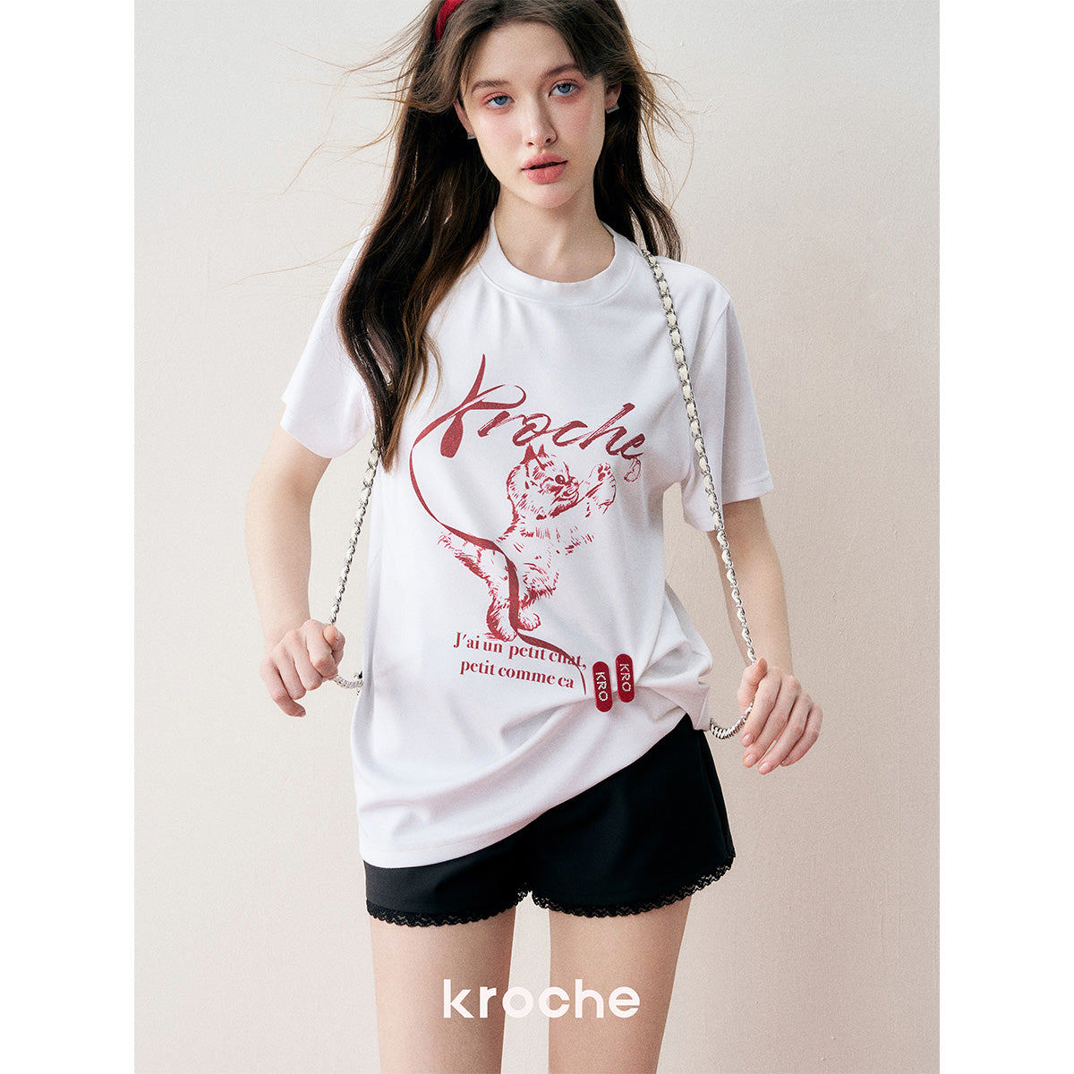 Kroche Hand Painted Ribbon Butterfly Kitten T-Shirt