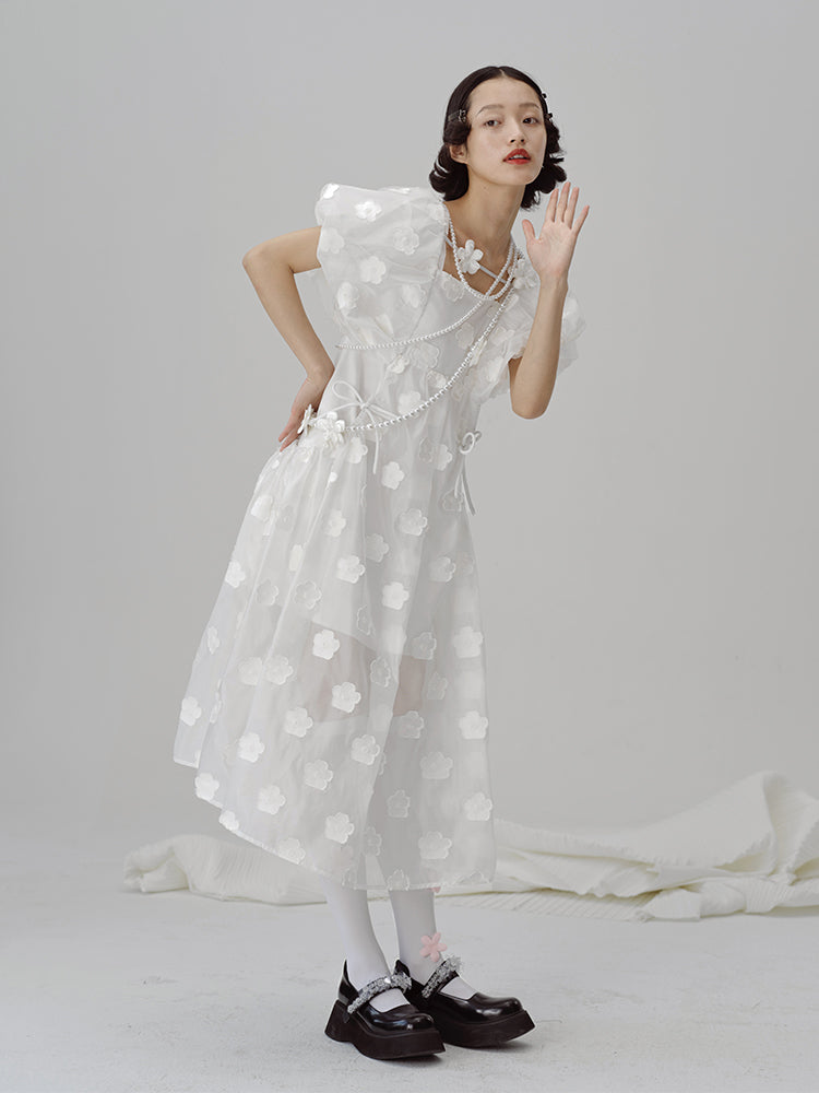 Puff Sleeve Jacquard Princess Dress