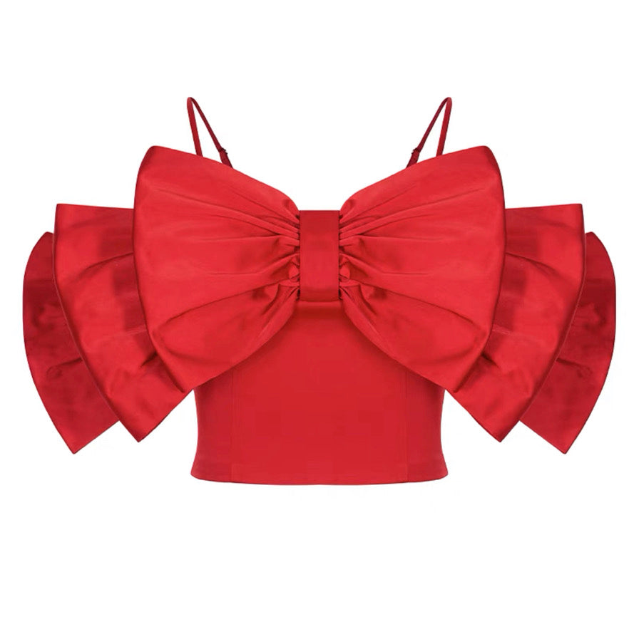 Oversized Triple Bow Cami Top in Red