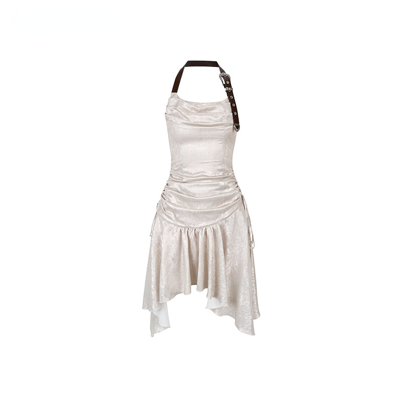 Gold & Apricot Drawstring Waist Camisole Dress