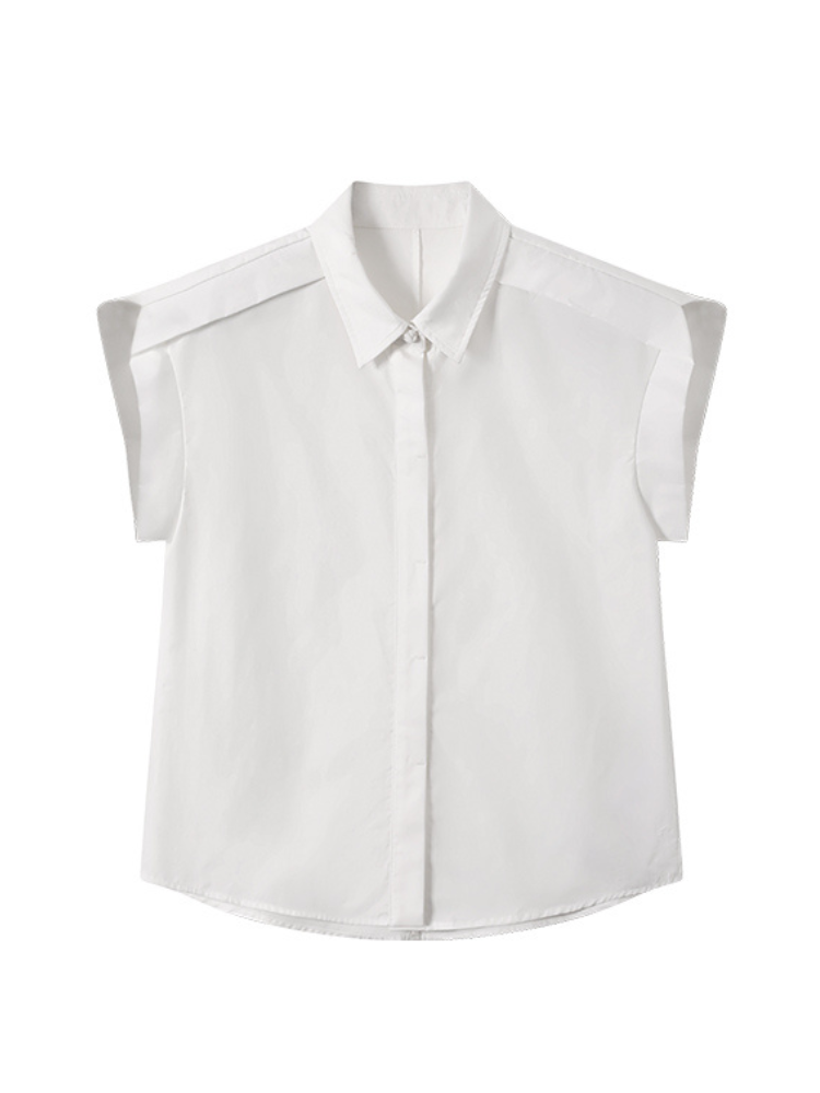 Tencel Cotton Cap Sleeve Collared Shirt