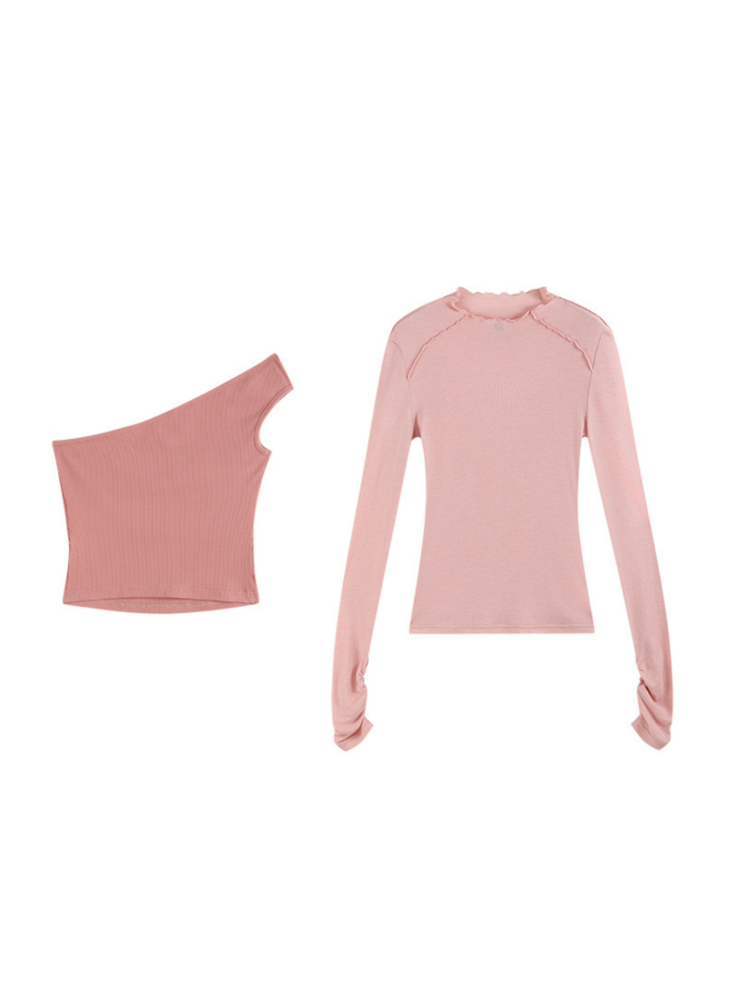 Tencel Wool High-Neck Top and Cropped Camisole Set