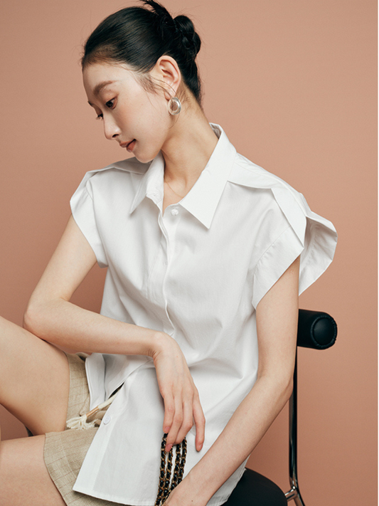 Tencel Cotton Cap Sleeve Collared Shirt