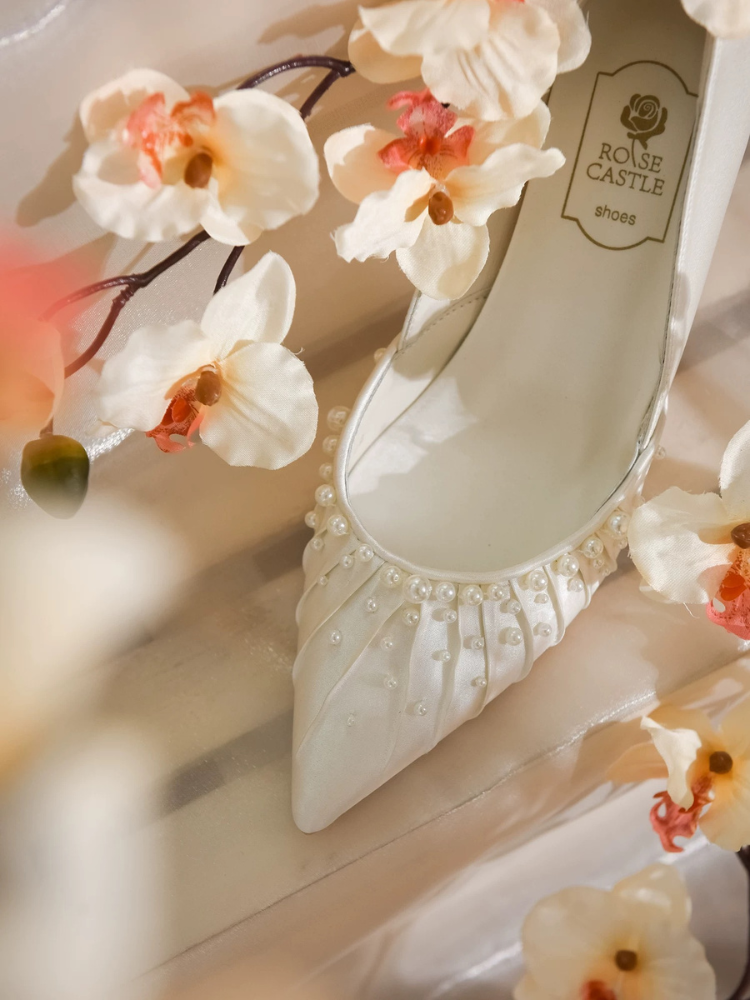 Pearlized French-Style White High Heels