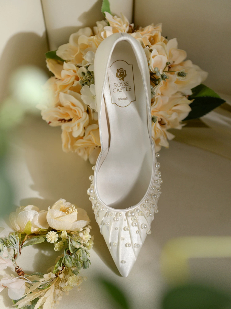 Pearlized French-Style White High Heels