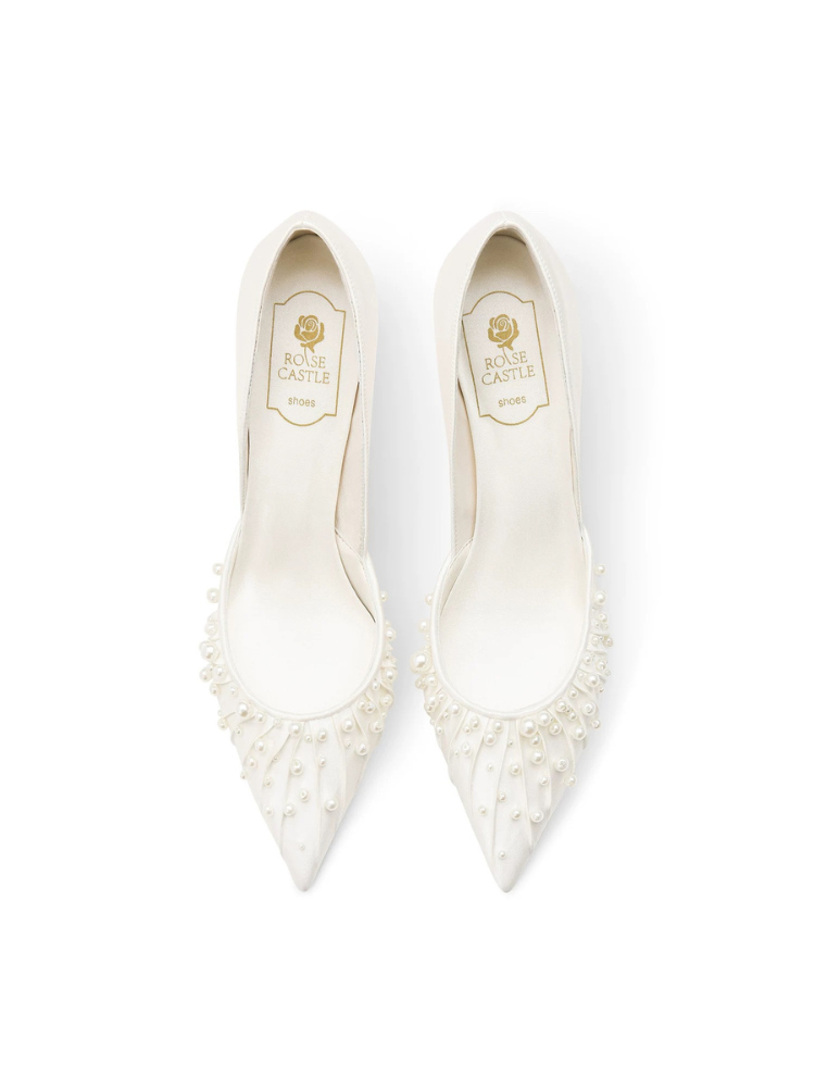 Pearlized French-Style White High Heels