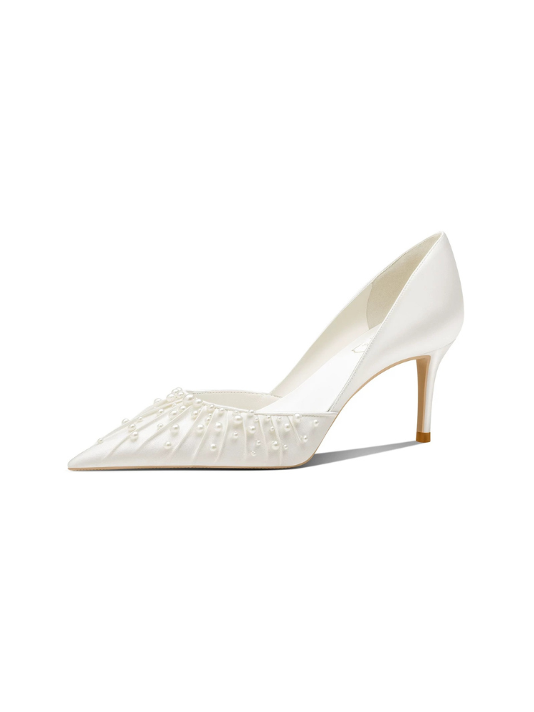 Pearlized French-Style White High Heels