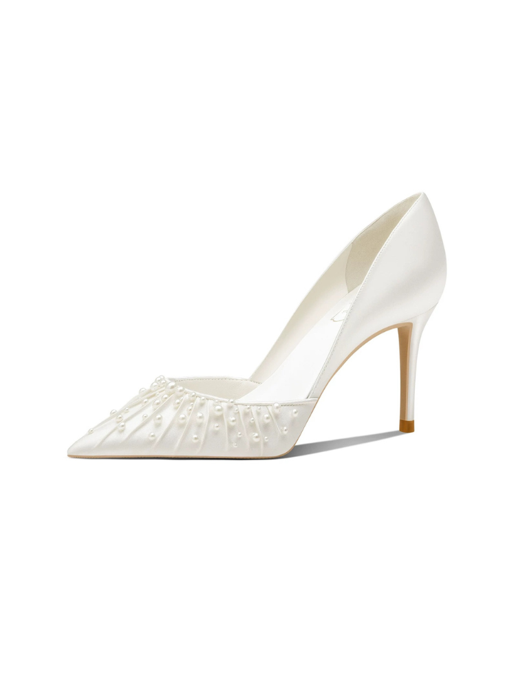 Pearlized French-Style White High Heels