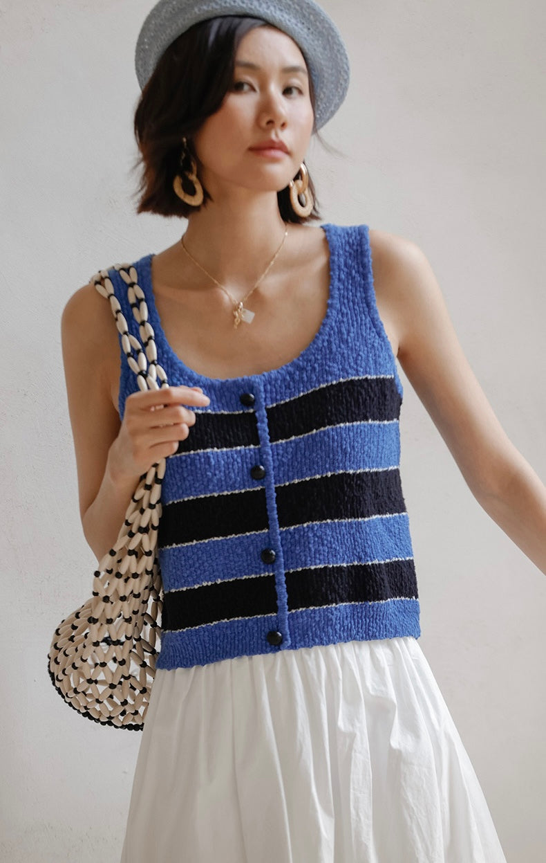 Striped Boucle Knit Top in Blue