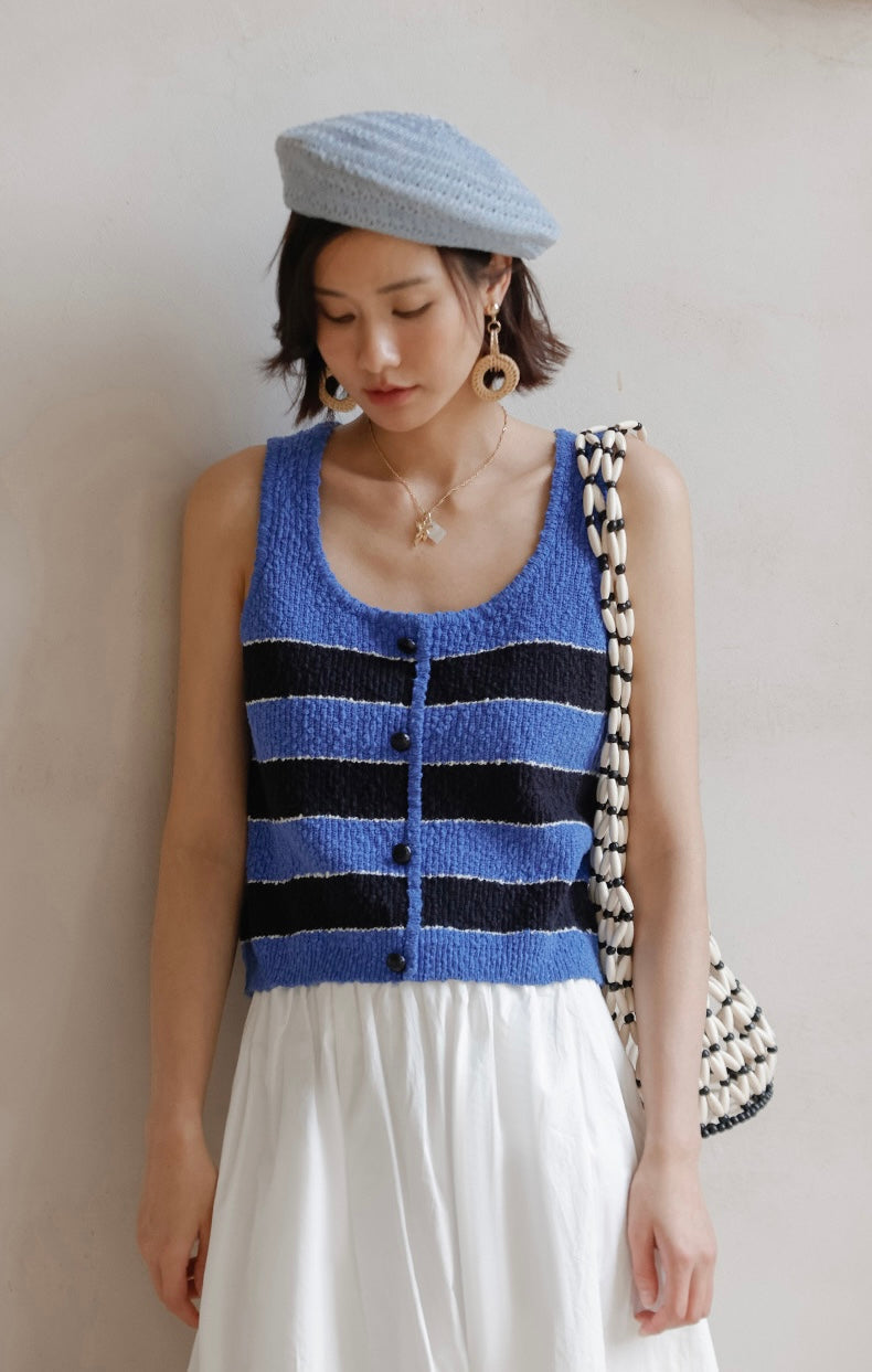 Striped Boucle Knit Top in Blue