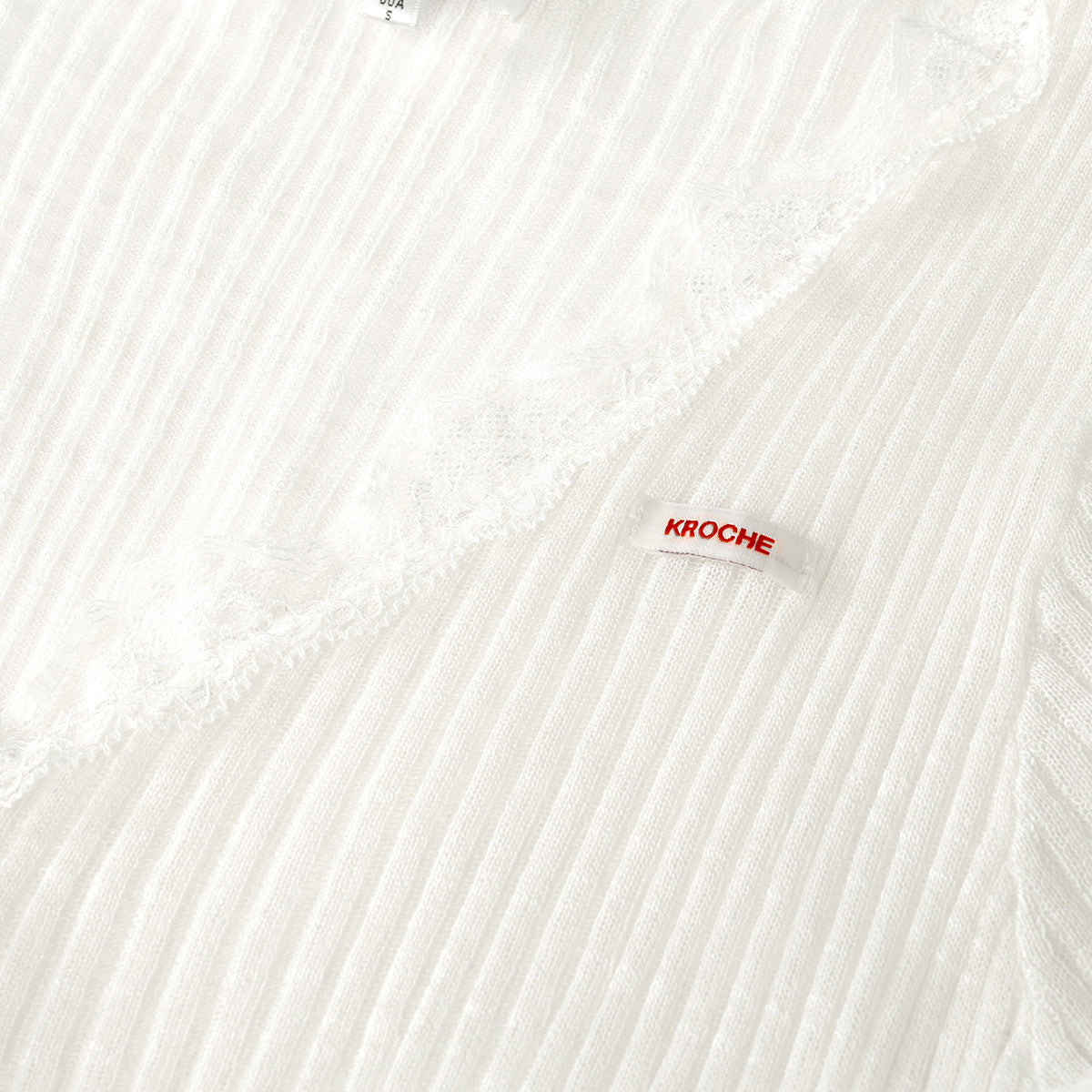 Kroche Lace Edge Patchwork Knitted Cardigan White