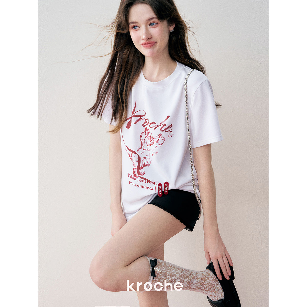 Kroche Hand Painted Ribbon Butterfly Kitten T-Shirt