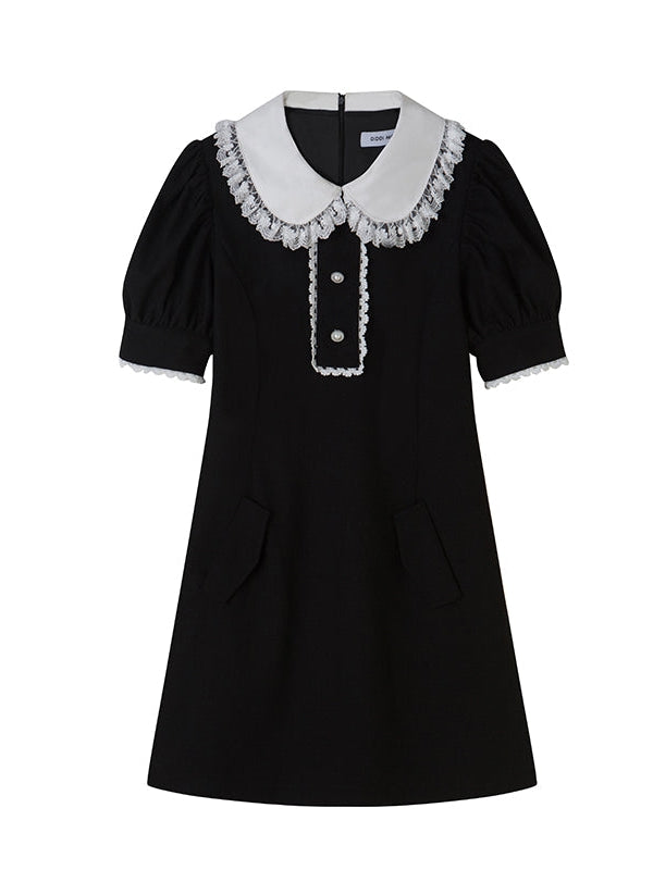 Short Sleeve Doll Collar Short Dress