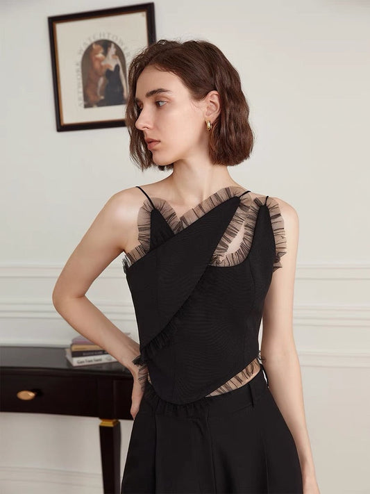 Asymmetric Sheer Edge Top in Black