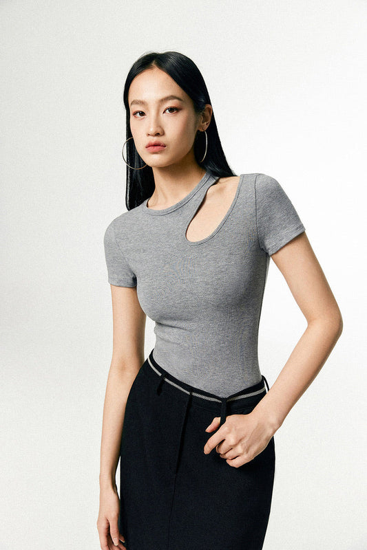 Stretch Cutout Tee in Grey