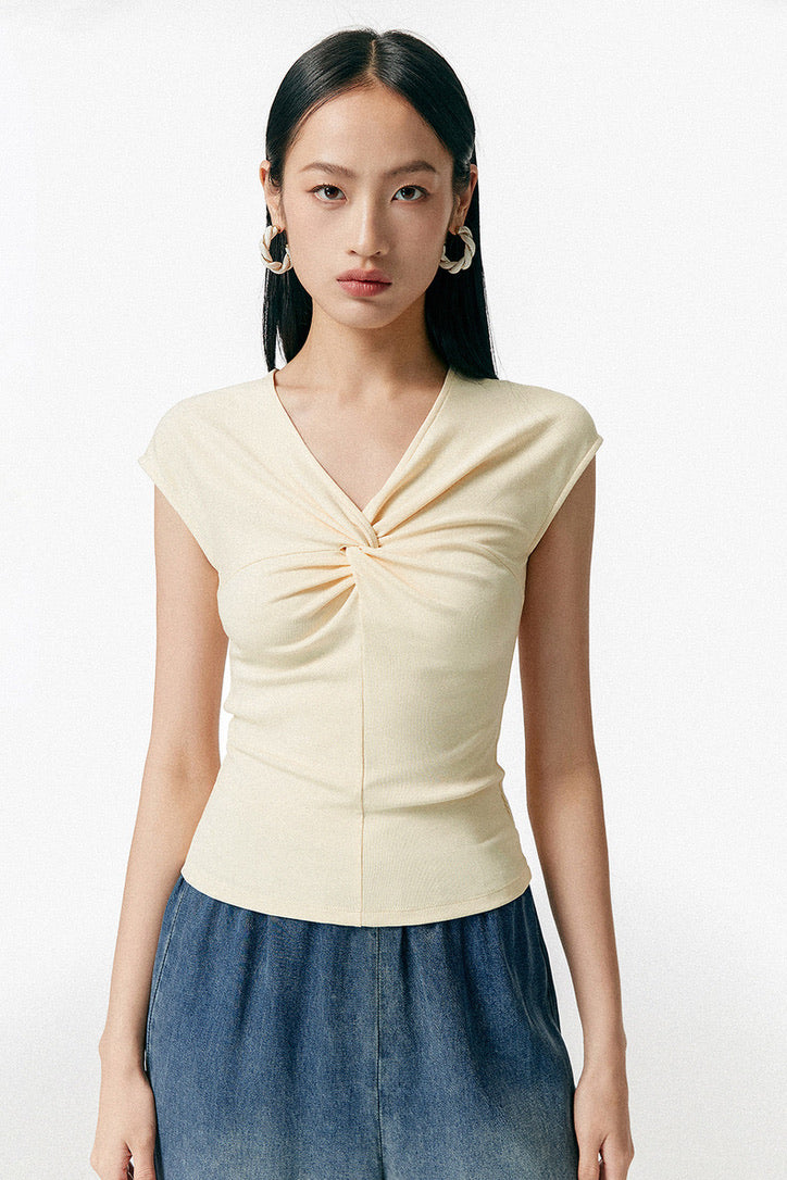 Twist Detail Cap Sleeve Top in Yellow