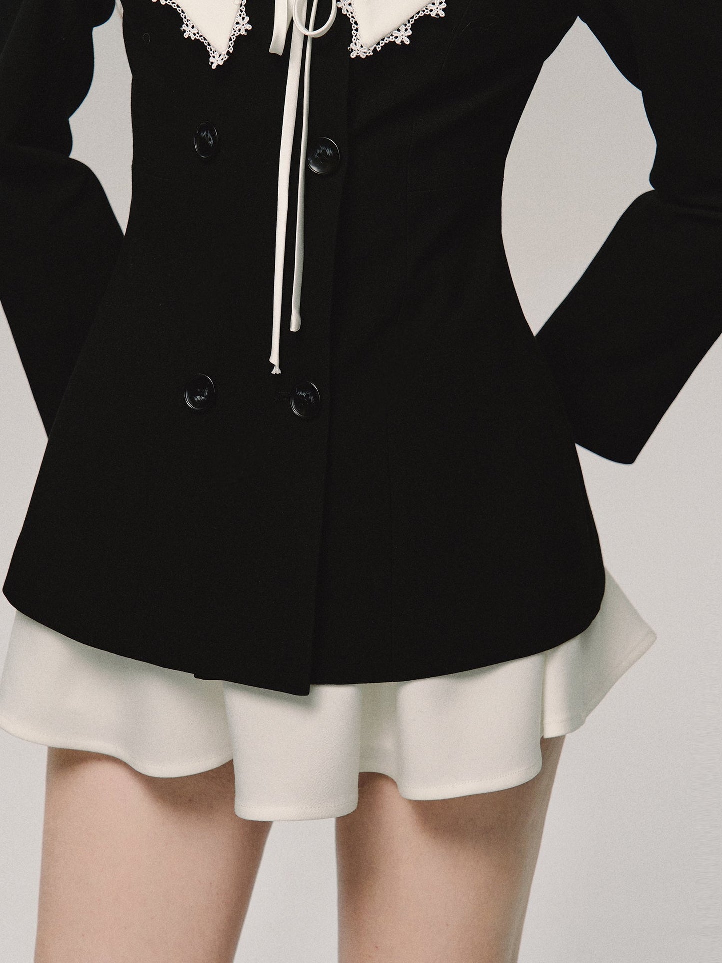 Set-Up Set-Up Monotone Lace Ribbon Cute Bi-Color Jacket&Skirt