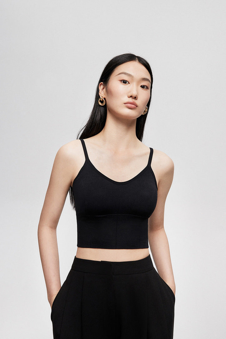 Shelf Bra Cropped Cami Top in Black