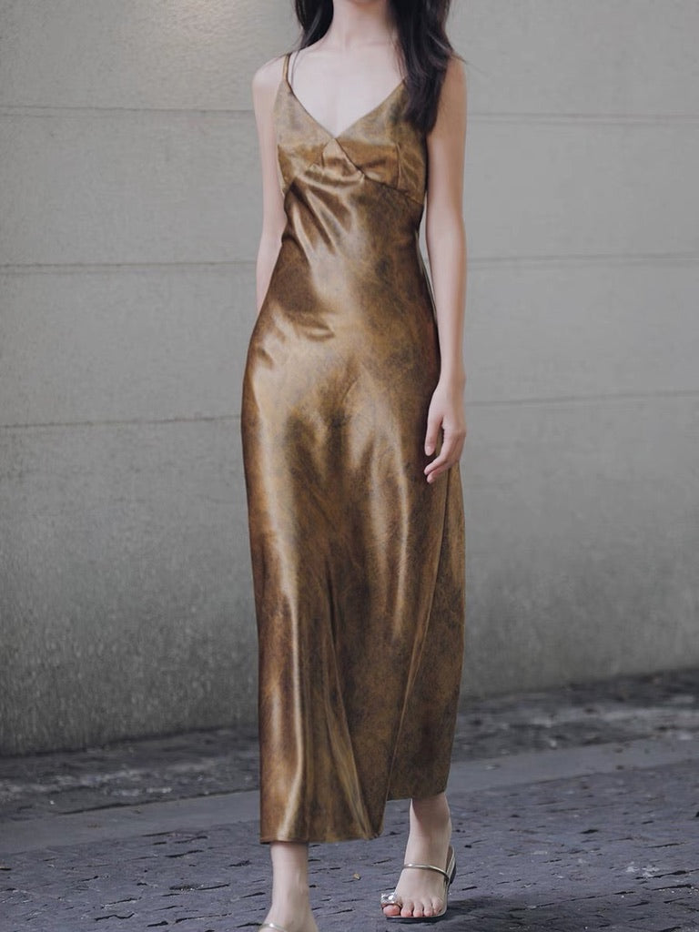 Metallic Tie Back Slip Dress in Gold FancyAdd Metallic Tie Back Slip Dress in Gold FancyAdd