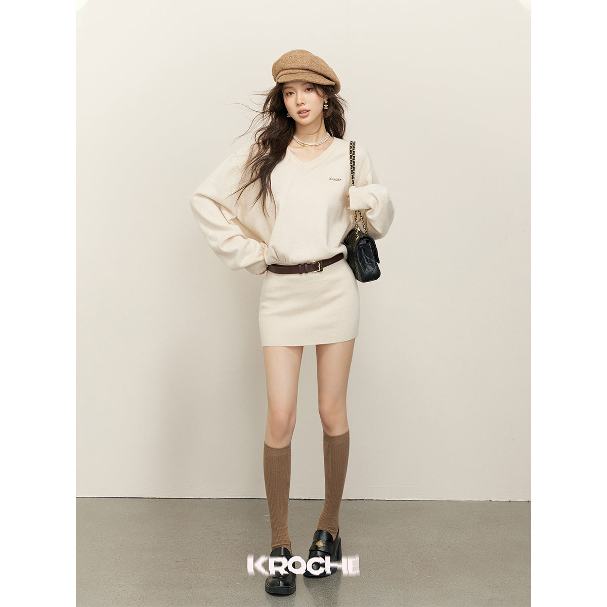 Kroche Old Money Style Knit Sweater Dress