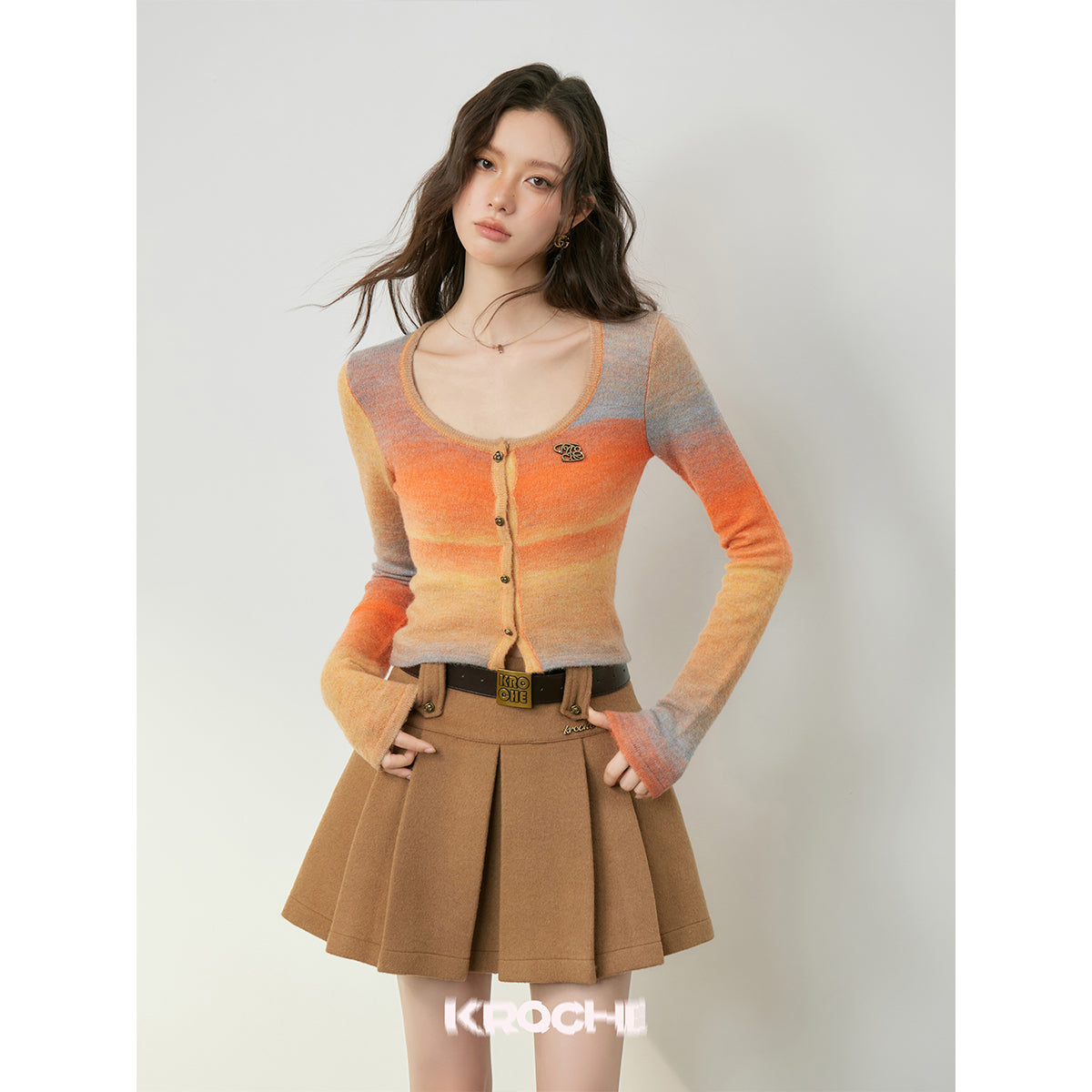 Kroche Vintage Woolen Pleated Skirt Brown