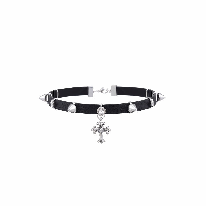 Rivet Heart Cross Choker