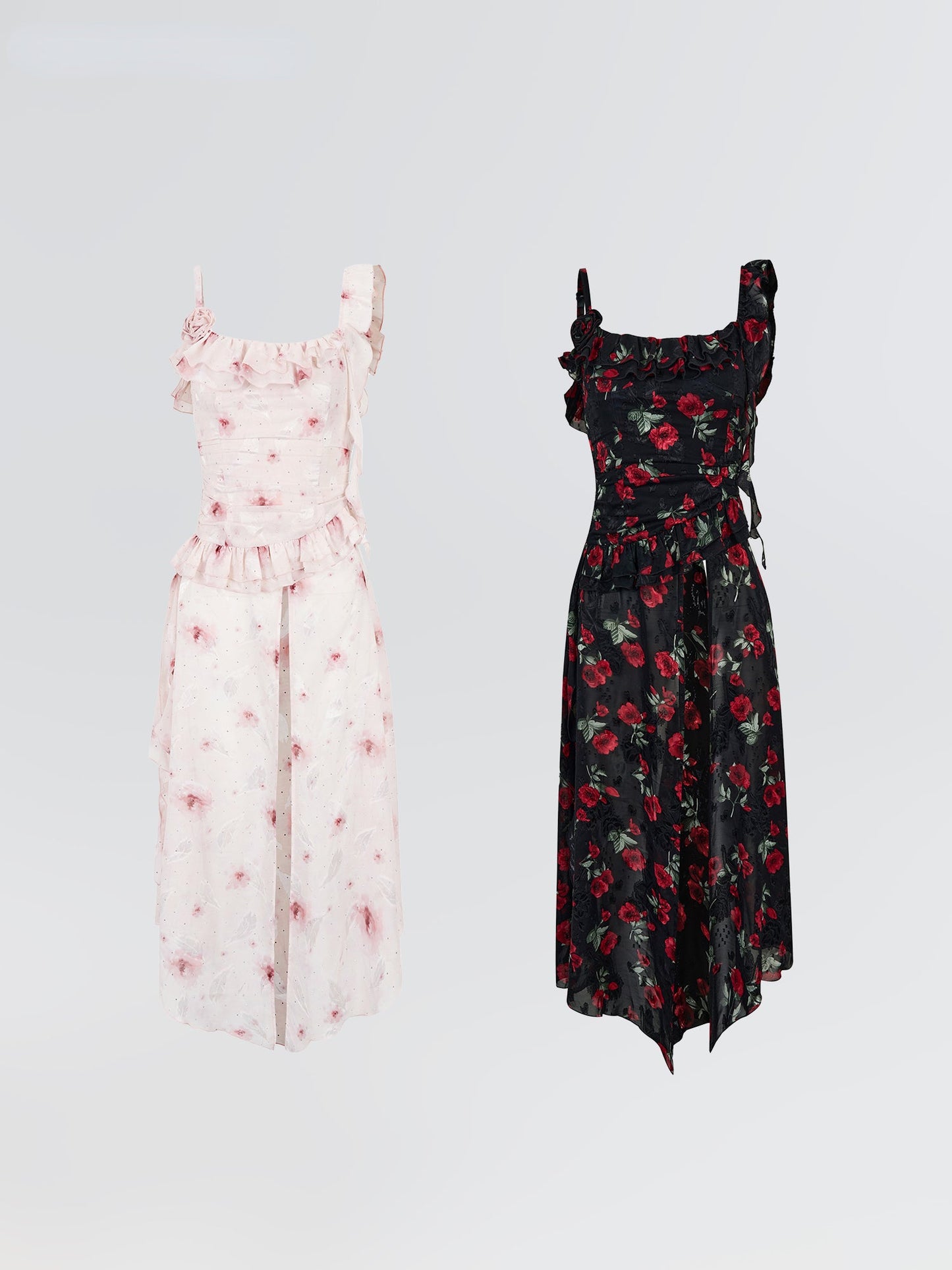 Detachable Square Neck Floral Midi Dress