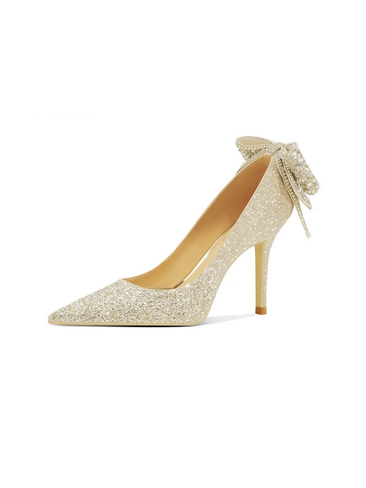 Crystal Bow Gold High Heels