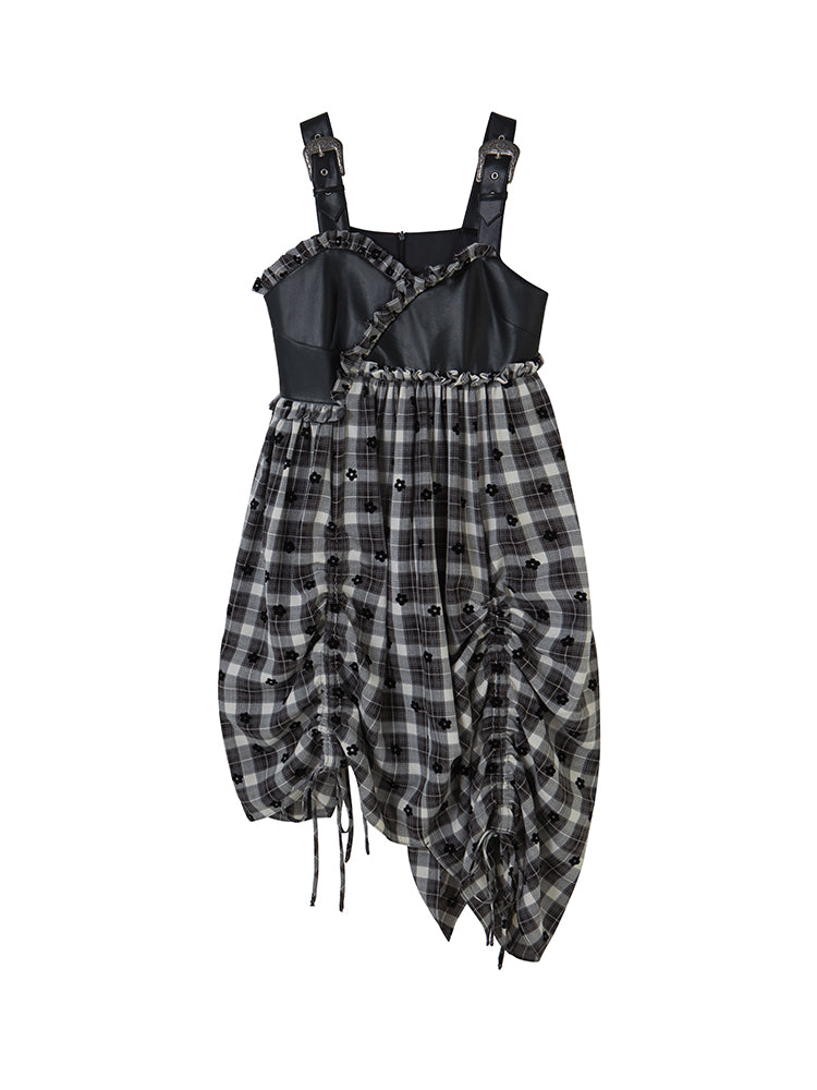 Plaid Niche Irregular Frill One-piece