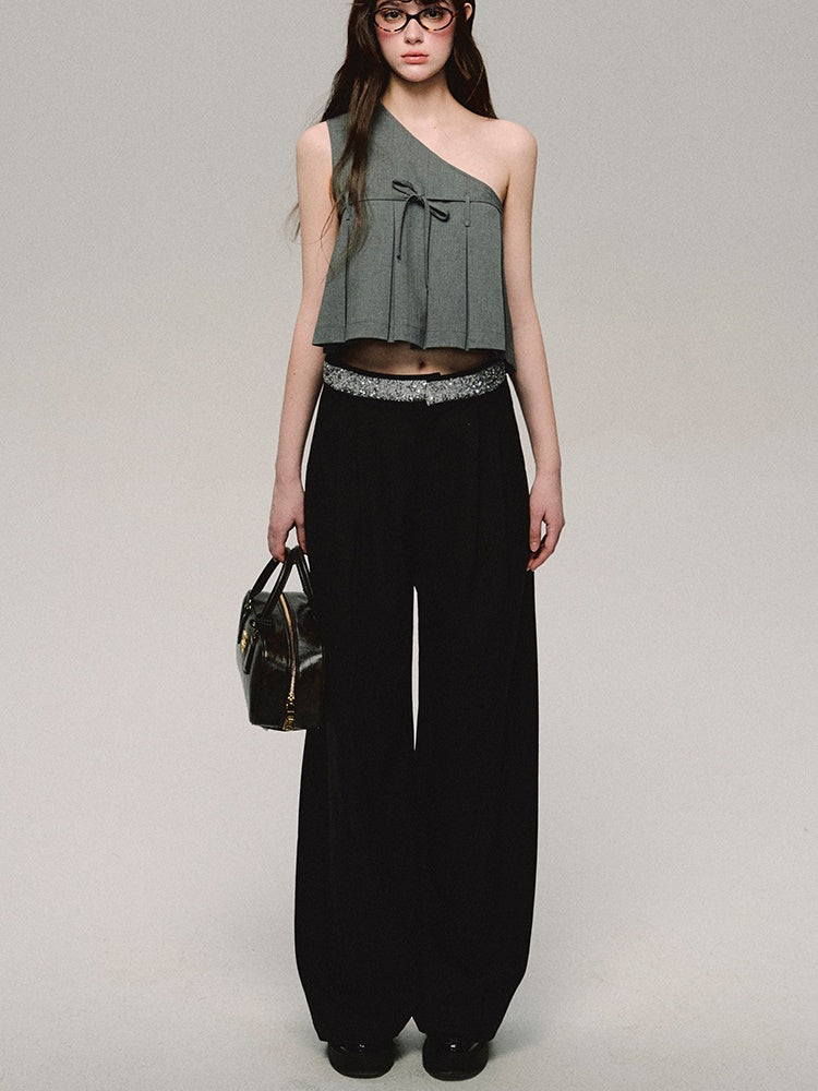 Straight Bijou High-Waist Wide-Leg Cool Pants