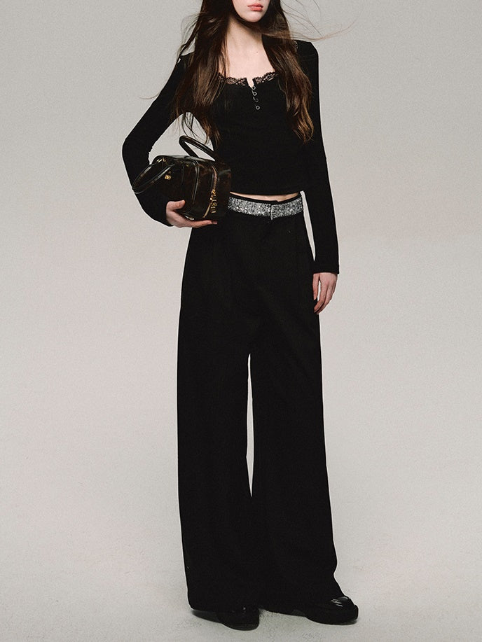 Straight Bijou High-Waist Wide-Leg Cool Pants