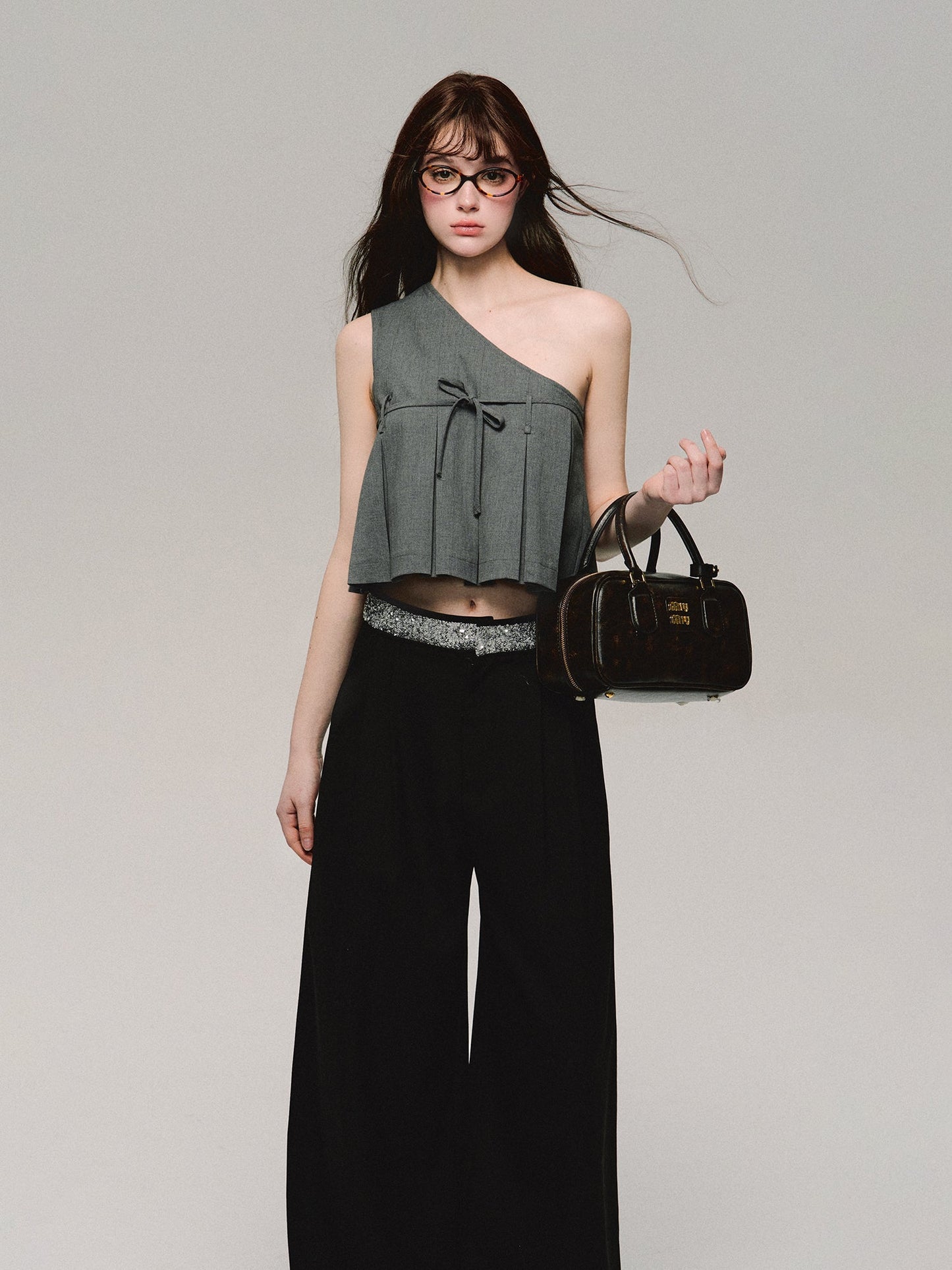 Straight Bijou High-Waist Wide-Leg Cool Pants