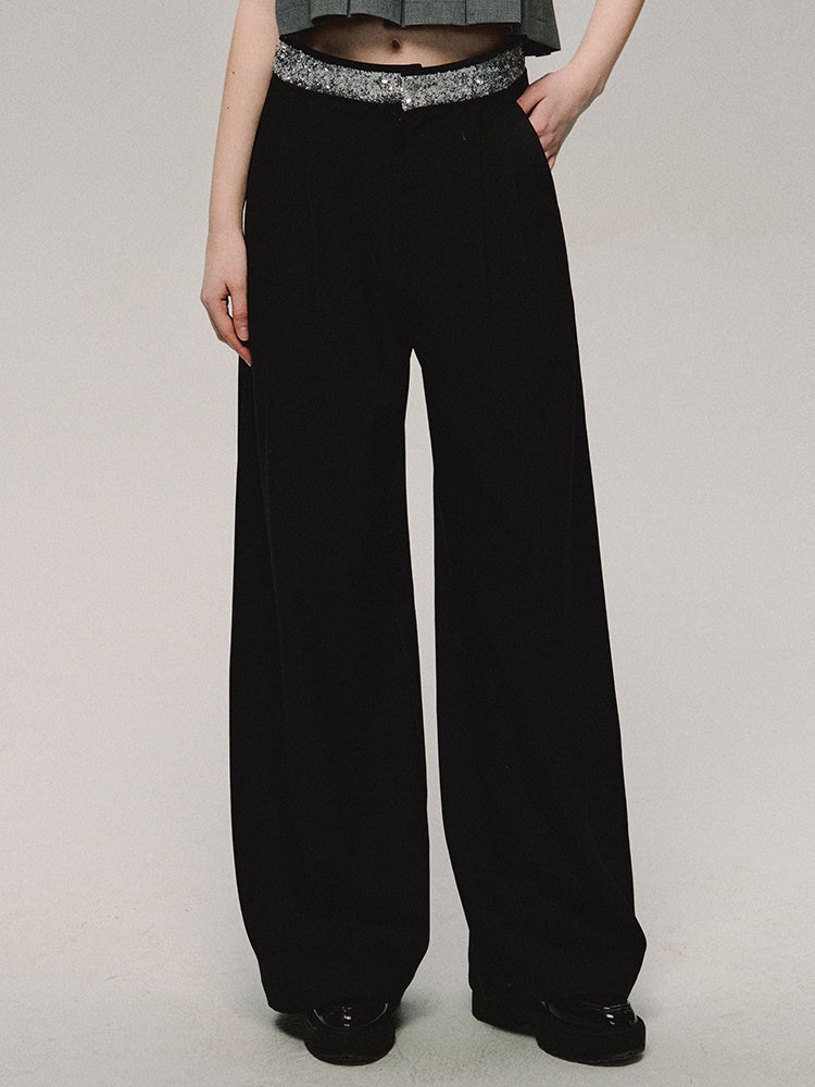 Straight Bijou High-Waist Wide-Leg Cool Pants