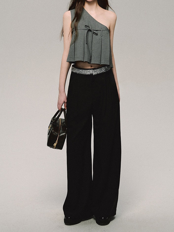 Straight Bijou High-Waist Wide-Leg Cool Pants