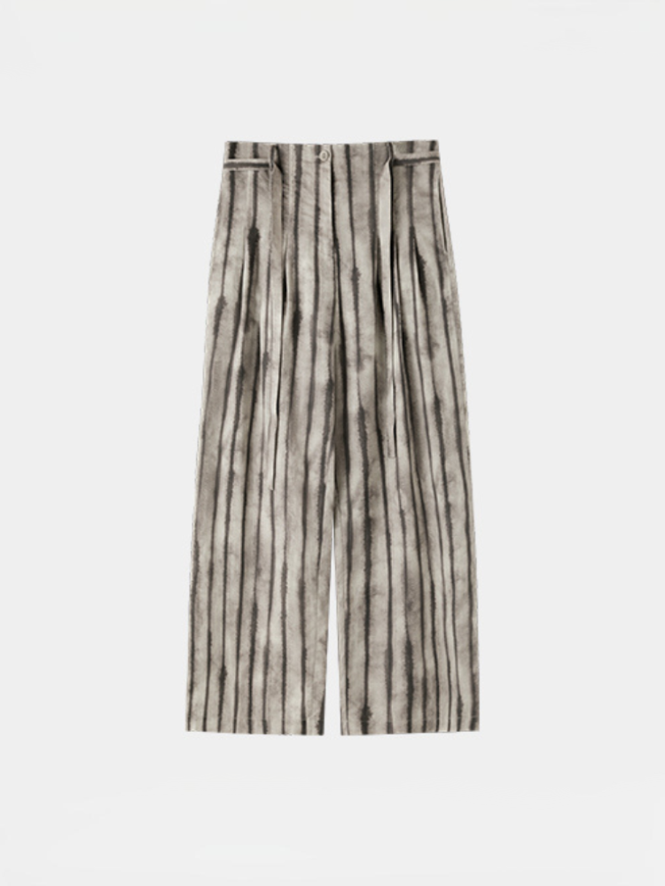 Ink Stripe Belted Wide-Leg Pants