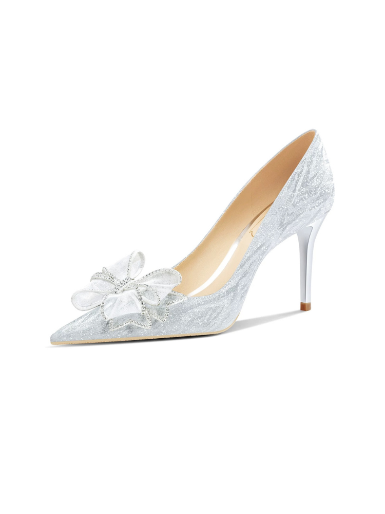 Crystal Silver Bow High Heels