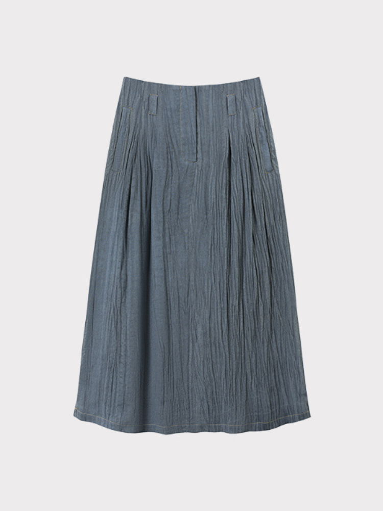 Textured Faux Denim Top and Straight Skirt Set