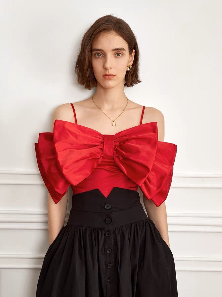 Oversized Triple Bow Cami Top in Red