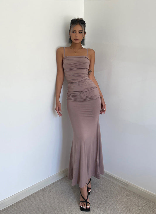 Shirring Cami Maxi Dress in Dusty Pink