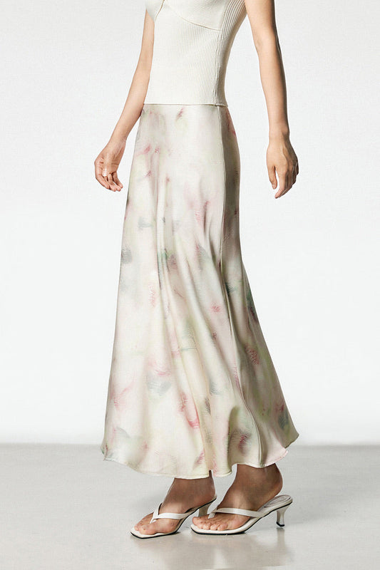 Vintage Floral Maxi Slip Skirt in Cream