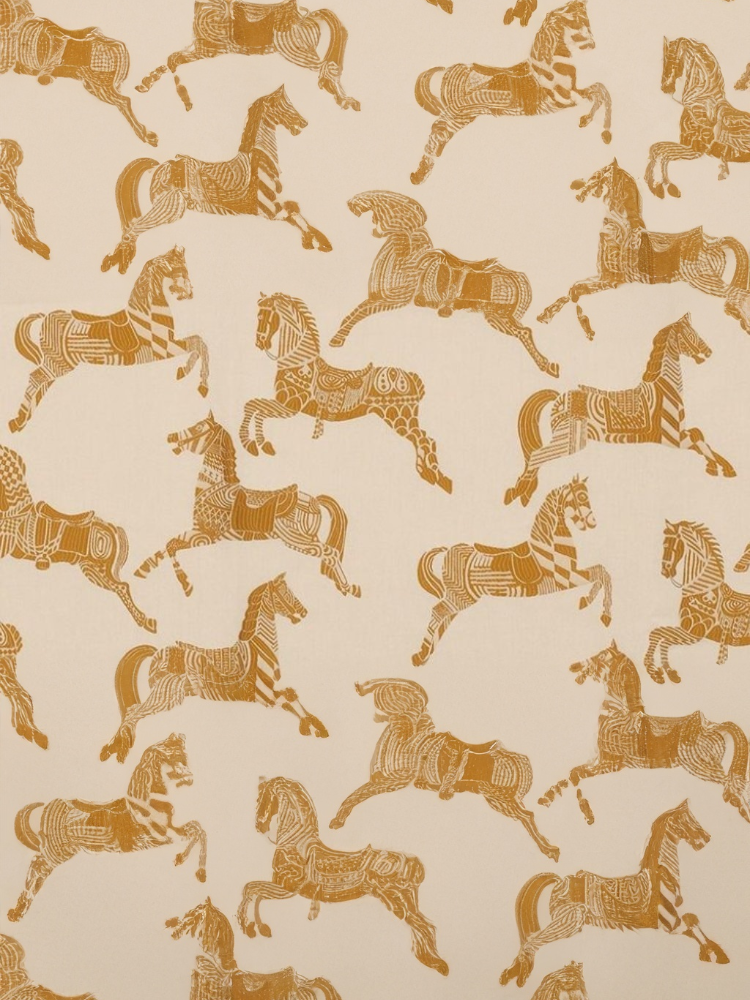 Royal Horse Embroidered Cushion in Wheat Hue