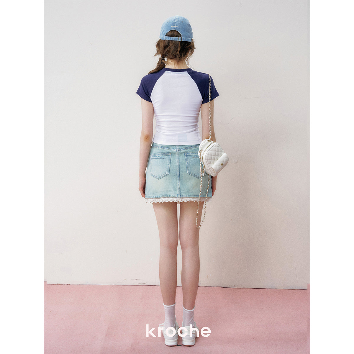 Kroche Hand Painted Puppy Raglan T-Shirt Navy Blue