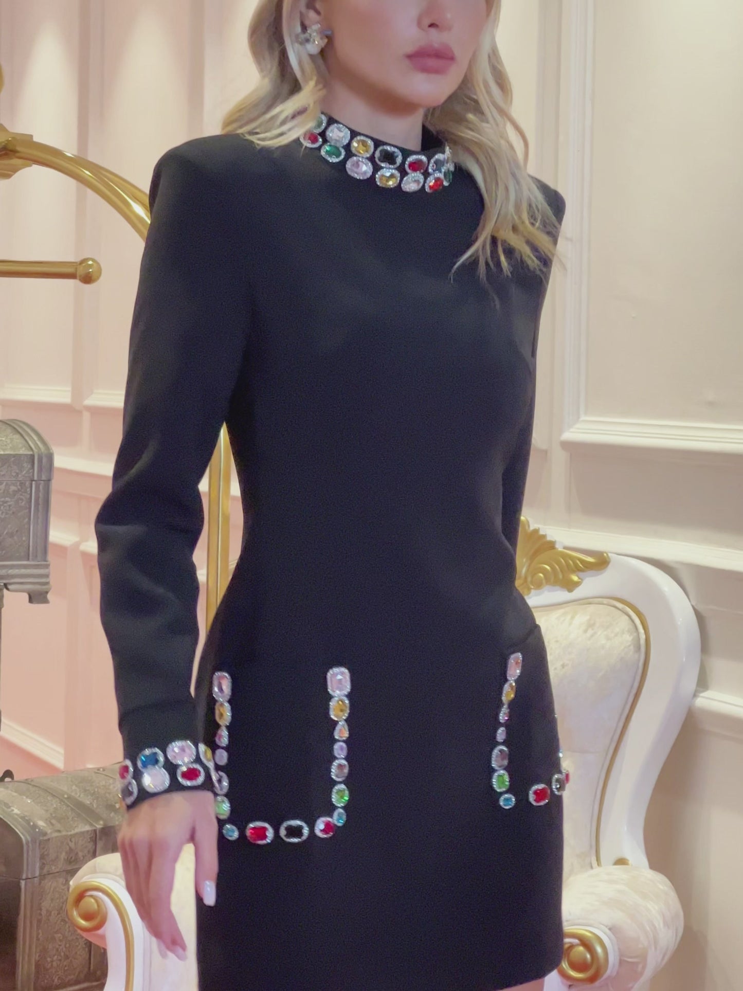 Slade Long Sleeve Rhinestone Embellished Dress