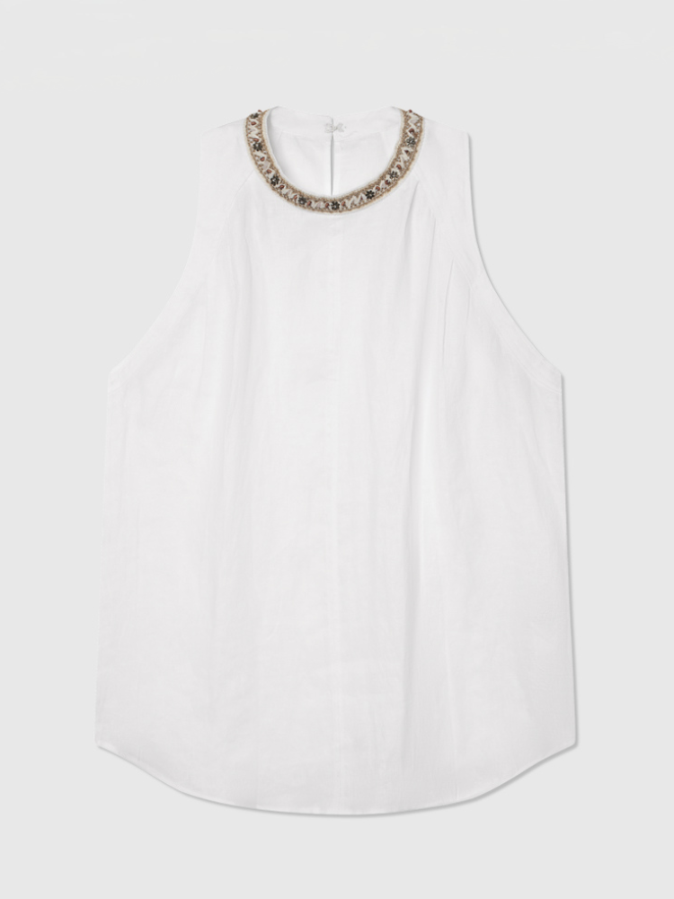 Linen Sleeveless Patterned Top